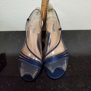 Nina Gerri Navy Satin New York Sling Back